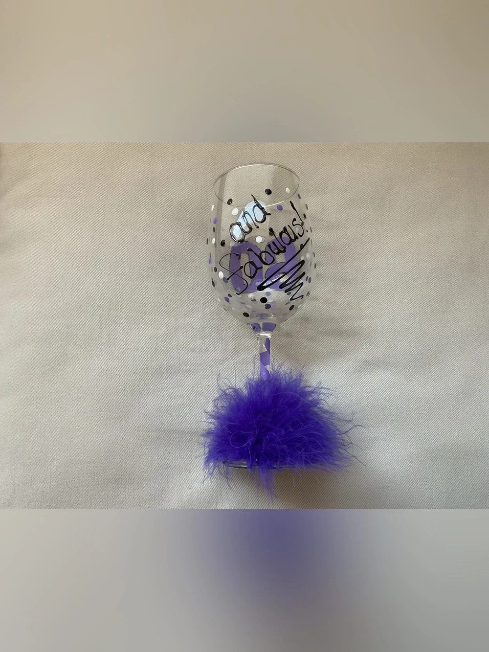 60th Birthday Purple Feathered Wine Glass - Fun Gift! Party Decor